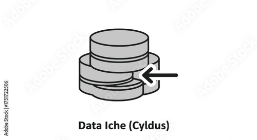 Stack of cylindrical data storage disks with arrow indicating access or selection vector