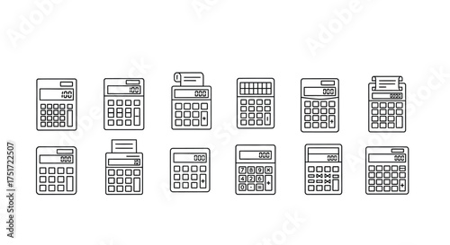 Collection of diverse calculator icons representing math finance and business concepts vector