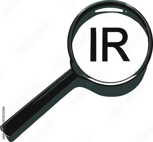Magnifying glass over black I R letters on white background lens search