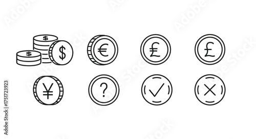 Hand drawn doodle icons representing currency symbols and financial concepts vector