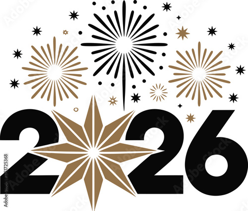 New Year's Eve fireworks and the numbers 2026 appear on a white background.