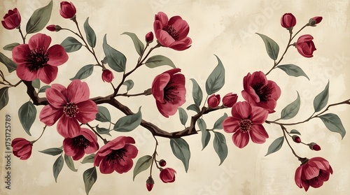 Abstract Magenta Floral Grunge Texture Background