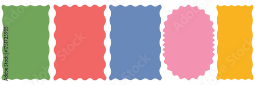 Set of rectangle frames with wavy edges. Zigzag wavy edges, rectangles, photo frames, text boxes, tags, labels.