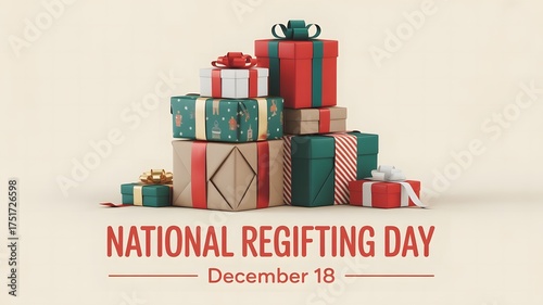 Bright festive illustration for National Re-Gifting Day promoting environmental awareness, gift sharing, sustainability, and fun celebration of giving back through thoughtful and creative reuse of pre
