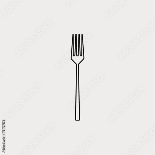 A simple line drawing of a fork with four tines against a plain light background in a minimalist style vector illustration