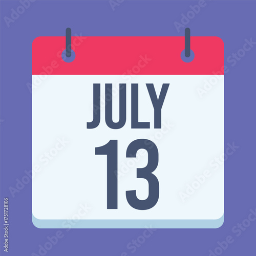 13 July Calendar. Blue Background. Isolated Vector Calendar.