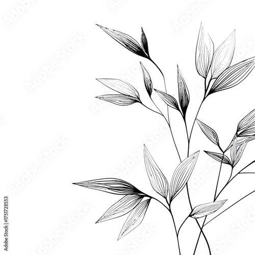 Elegant sketch of leaves and stems in black and white creating a minimalist botanical arrangement design vector illustration