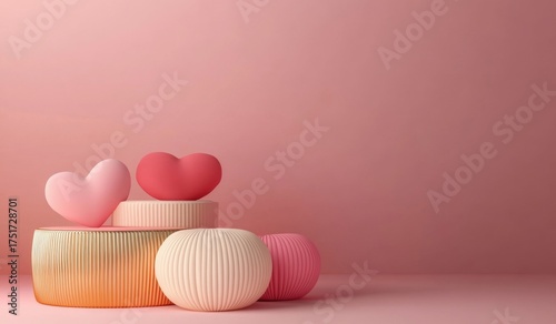 Heart-shaped love themed stage podium background for product or present 3D rendering pink round