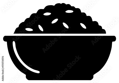 Simple black icon of a bowl of cooked white rice a food glyph silhouette