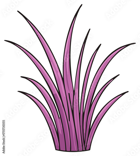 Vibrant Purple Grass Tuft Illustration Fresh Meadow Decoration Lush Plant Growth Botany Isolated Lawn Element Graphic Asset