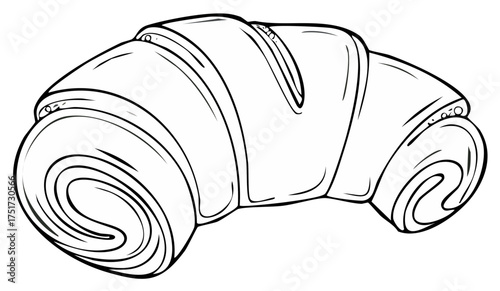 Single Croissant Illustration with Bold Outline for Coloring or Decoration