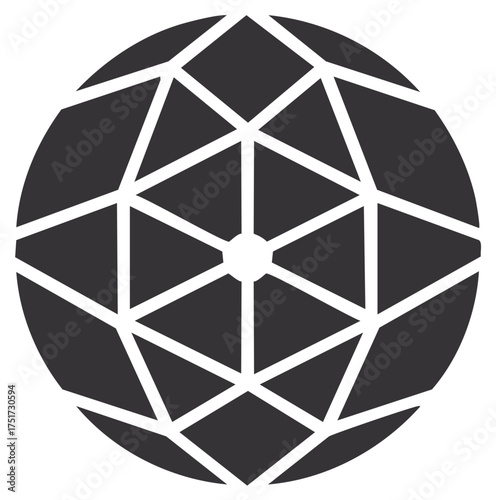 Abstract geometric sphere with hexagonal and triangular segments forming a symmetrical pattern
