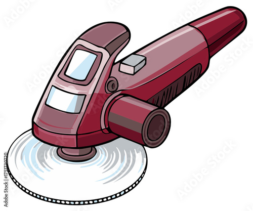 Illustration of an angle grinder tool with red body and cutting wheel.