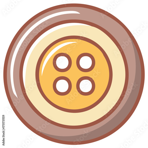 Round Sewing Button With Four Holes And Brown Cream Border
