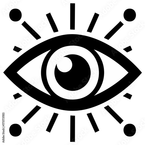 Black and white eye symbol with stylized radiating elements