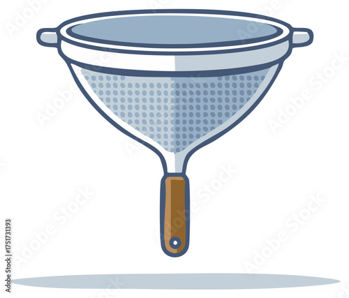 Illustrative metal strainer utensil with handle for food preparation