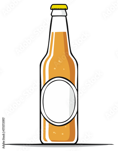 Cartoon vector illustration of a glass beer bottle with a blank label for custom mockup design