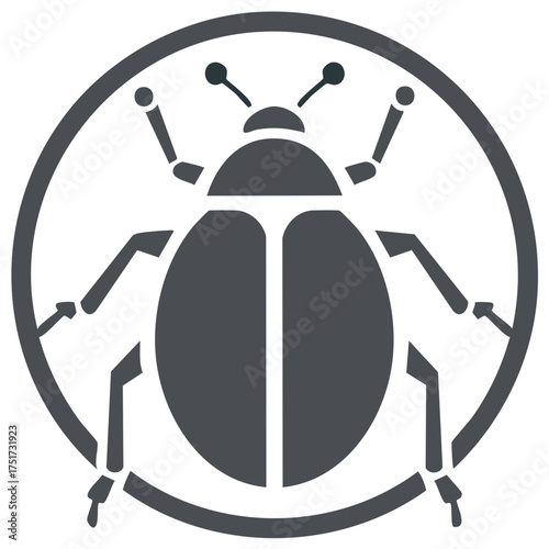 Gray beetle icon in a circle, a flat vector symbol for software bug, virus, or pest control