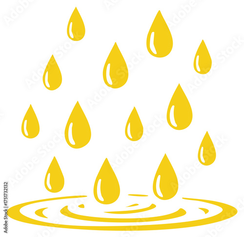 Yellow Water Drops Falling into Concentric Ripples on White Background Vector Illustration