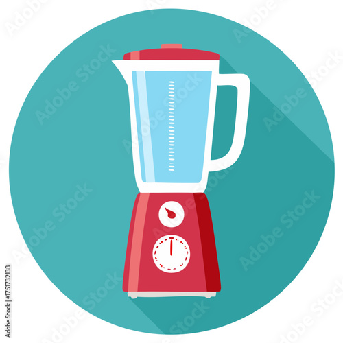 Retro Kitchen Blender Icon with Timer and Speed Control Isolated on Teal