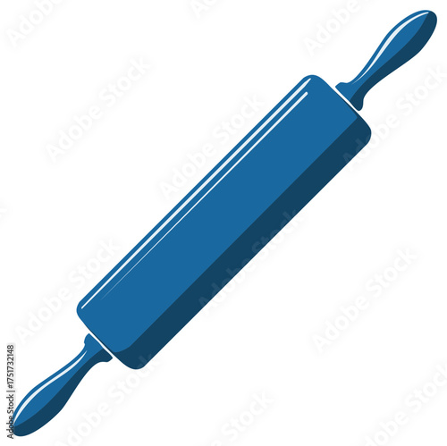 Blue rolling pin graphic isolated on white background, baking and cooking concept.