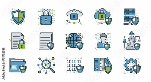 Cybersecurity and Data Protection Icons Set
