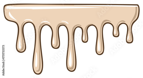 Creamy beige liquid dripping and flowing downward with rounded drops