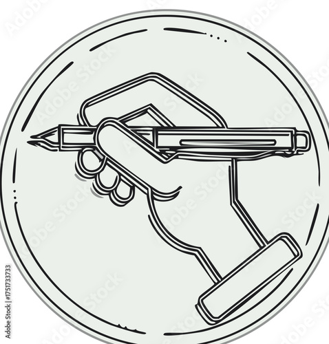 Hand Holding Pen Writer Signature Doodle Icon Writer Hand Tool Cartoon Drawing Symbol Writing Design