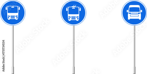 Traffic signs permitting specific types of vehicles. Mandatory signs vector.