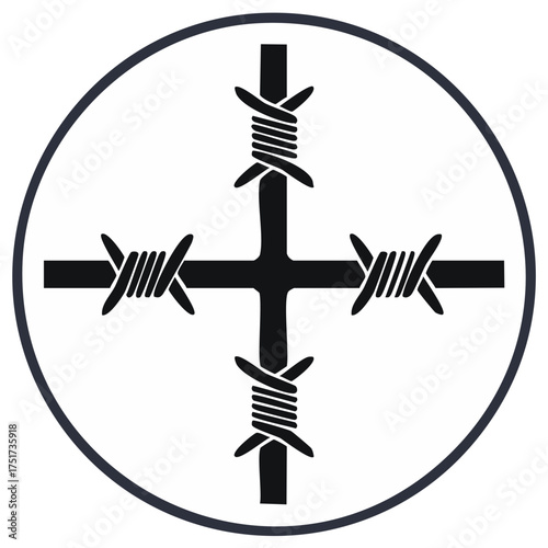 Barbed wire cross within a circle