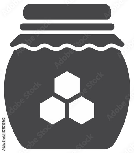 Simple Gray Honey Jar Illustration with Honeycombs Design Element