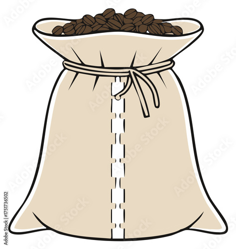 Coffee Beans Overflowing from a Burlap Sack Illustration Filled to the Top