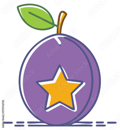 Stylized purple plum icon with a yellow star symbol for quality and rating