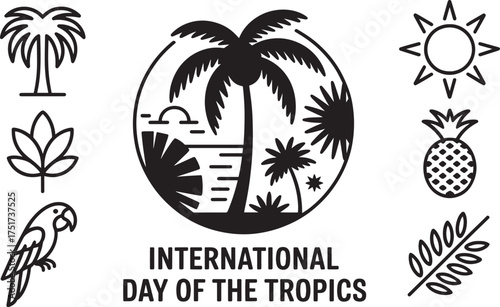 International Day of Tropics tropical nature symbols vector banner