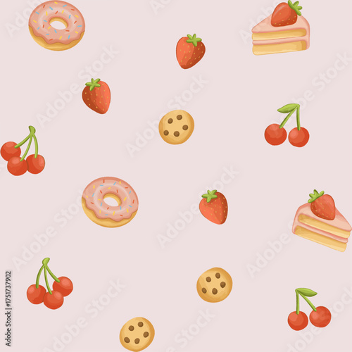 Seamless Pattern Pink Dessert Theme