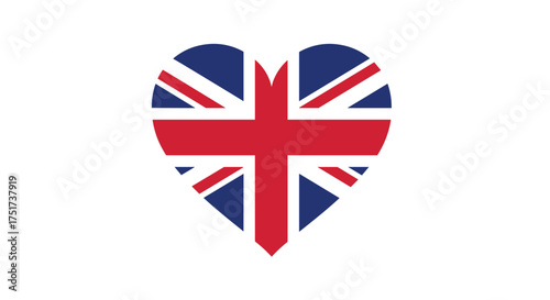 A heart shaped union jack flag symbolizing love for the United Kingdom.
