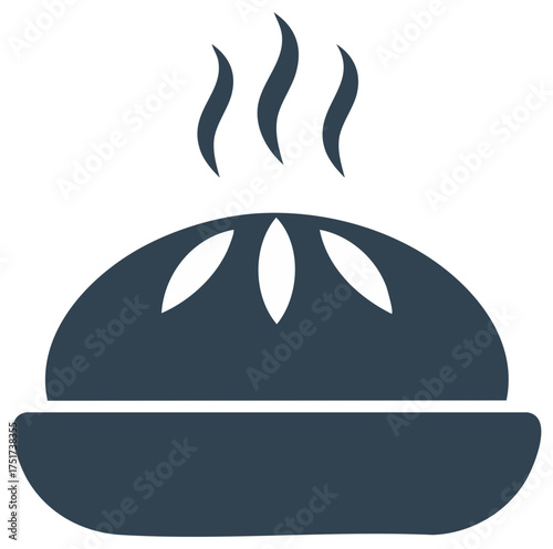 Steaming hot pie with flaky crust served on a plate vector icon