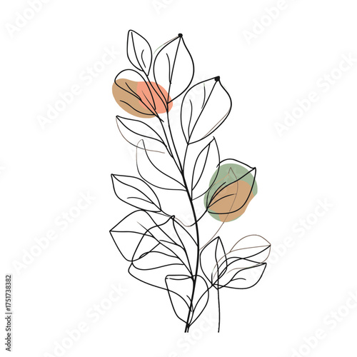 Elegant line drawing of a floral leaf. Illustration for invites and cards