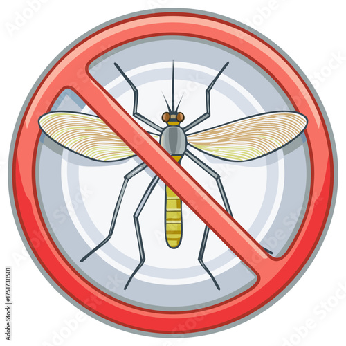 No Mosquitoes Warning Sign Vector Illustration for Pest Control and Repellent Concepts