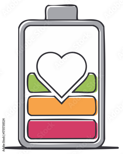 Battery icon with a heart representing energy or health levels at medium charge