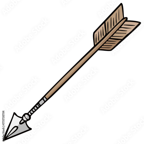 Hand Drawn Arrow with Fletching and Pointed Head in Motion
