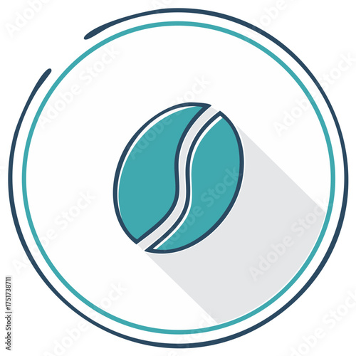 Teal and Blue Coffee Bean Icon with Circular Frame and Shadow