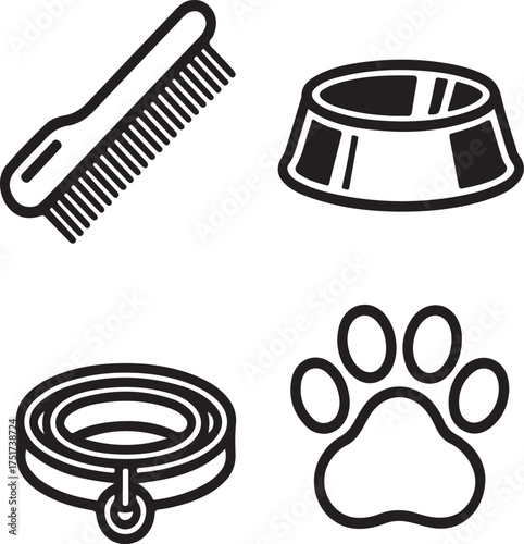 Pet Care and Grooming Line Icons Set Vector.