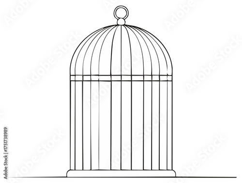 Illustration of a Birdcage with Line Art Design for Creative Projects