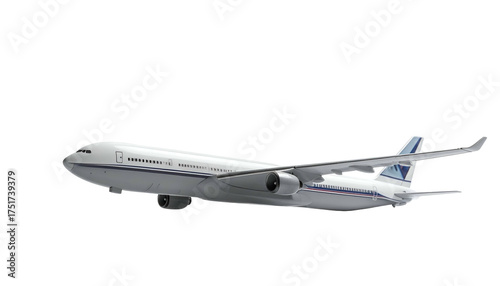 Passenger jet soars in the sky, against a black background