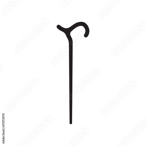 Wooden walking stick silhouette vector flat illustration design.

