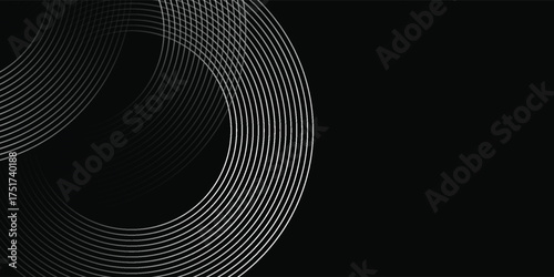 Black abstract background with circle lines. Modern black gray gradient rings. Suitable vector illustration eps10
