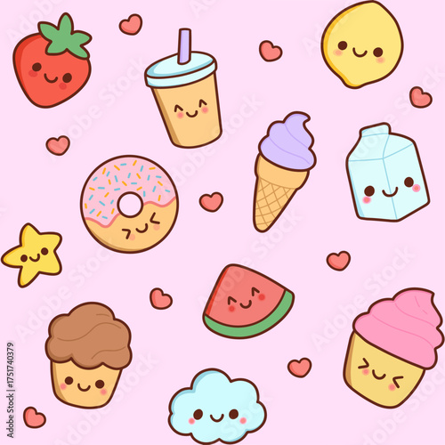 Seamless Pattern Doodle Dessert Theme