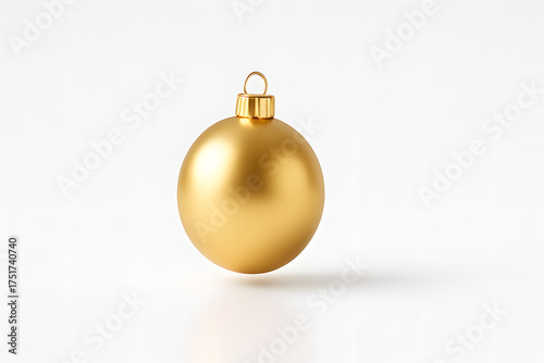 Single isolated shiny golden Christmas bauble on white background