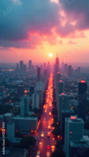 Wallpaper Mural Ambitious Cityscape Blurred City Reaching for a Bright Horizon, conveying aspiration, journey, and future possibilities. Ideal for concepts of ambition, progress, and dreams. Torontodigital.ca